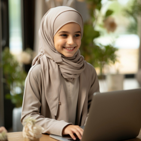 The-girl-is-using-a-laptop-for-an-Islamic-course